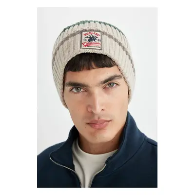 DEFACTO Men's Label Printed Knitted Beanie