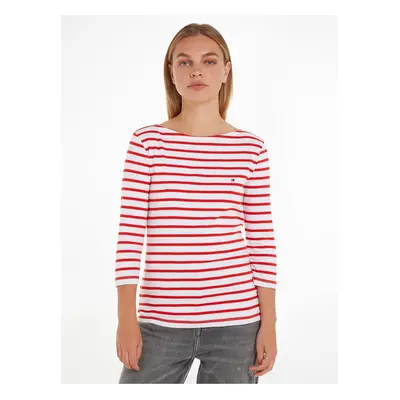 White and Red Ladies Striped Long Sleeve T-Shirt Tommy Hilfiger - Women