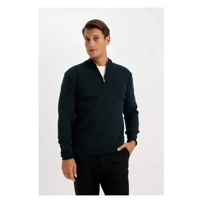 DEFACTO Standard Fit Regular Cut Bato Collar Zippered Basic Plain Knitwear Sweater