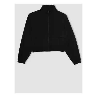 DeFactoFit Crop Stand Collar Woven Cardigan