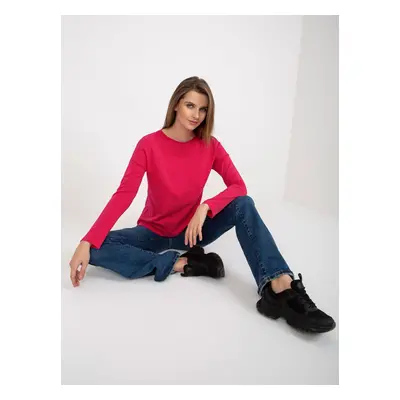 Fuchsia basic cotton blouse with long sleeves