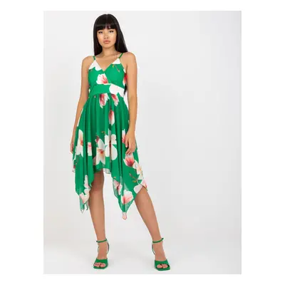 Green wrap dress with floral straps