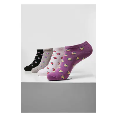 Floral Invisible Socks Recycled Yarn 4-Pack Grey+Black+White+Lilac