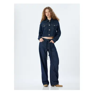 Koton Oversize Jeans with Belt Detail and Pockets - Balloon Fit Jeans