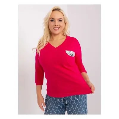 Plus size cotton fuchsia blouse with a neckline