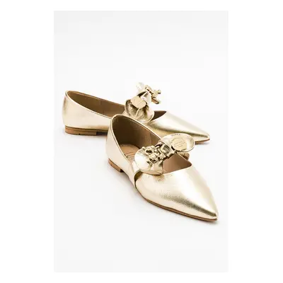 LuviShoes HELSI Women's Gold Bow Flat Flats