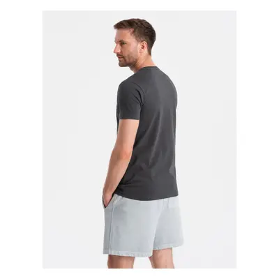 Ombre Men's cotton t-shirt with map motif print - graphite