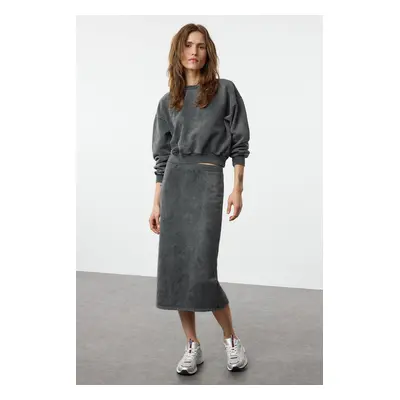 Trendyol Grey Washed Regular/Normal Pattern Midi Knitted Bottom-Top Set