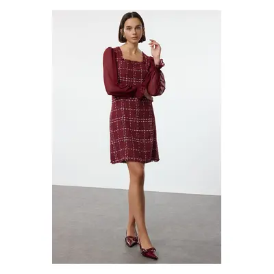 Trendyol Burgundy Plaid / Checkered Mini Woven Dress