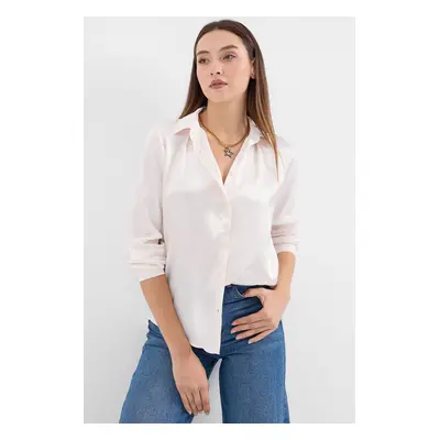 Bigdart Lightly Flowy Satin Shirt - Cream