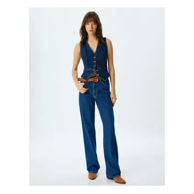 Koton High Waisted Jeans Straight Leg Buttoned Cotton - Straight Fit Jeans