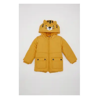 DEFACTO Baby Boy Plush Lined Water Repellent Fabric Detail Hooded Puffer Coat