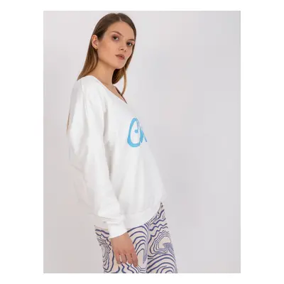 Ecru-blue oversized cotton sweatshirt with print