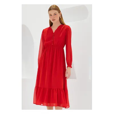 Bigdart Women's Red Patterned Chiffon Dress