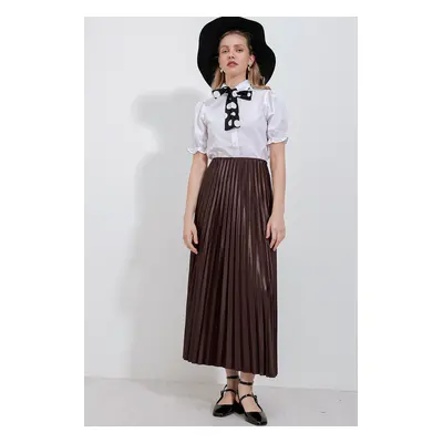 Bigdart Leather Look Pleated Skirt - Brown