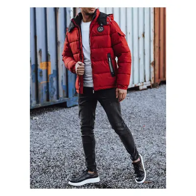 Men's winter quilted jacket with hood burgundy Dstreet