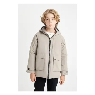 DEFACTO Boy's Water Repellent Hooded Windproof Sleeve Detailed Raincoat