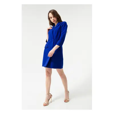 Lafaba Women's Saxe Blue Button Detailed Jacket Dress