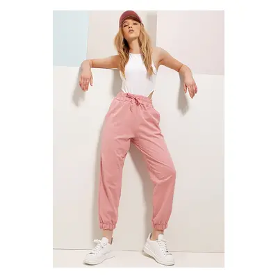 Trend Alaçatı Stili Women's Dusty Rose Seasonal Elastic Leg Two Yarn Sweatpants