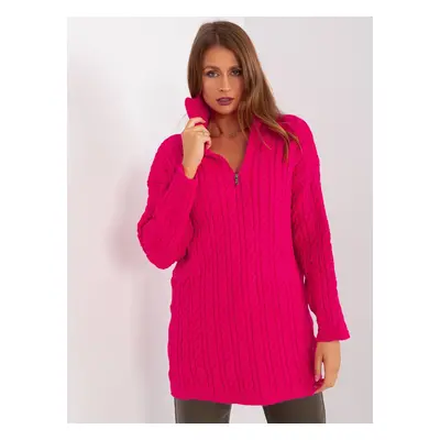 Fuchsia long sweater with cables