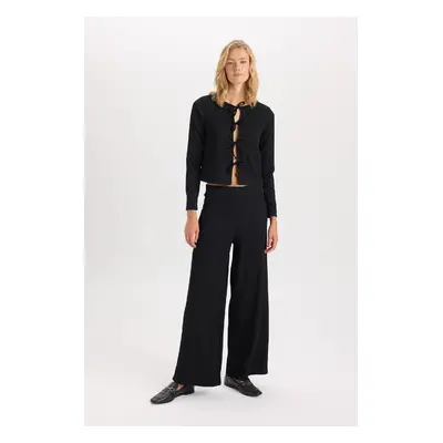 DEFACTO Wide Leg Wide Leg Elastic Waist Basic Plain Crepe Trousers