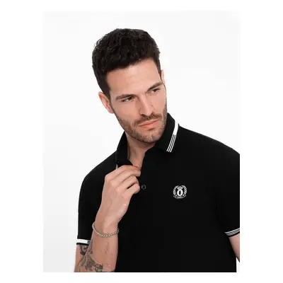 Ombre Men's elastane polo shirt with contrasting elements - black