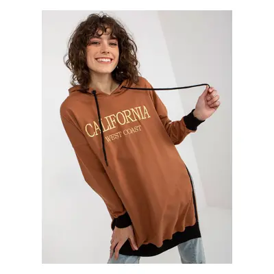 Women's long hoodie with slits - brown