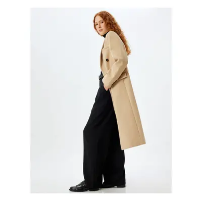 Koton Long Cashmere Coat Double Breasted Buttoned Pocket