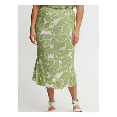 White and Green Ladies Patterned Midi Skirt Fransa - Ladies