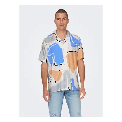 Cream Men's Patterned Short Sleeve Shirt ONLY & SONS Dab - Men