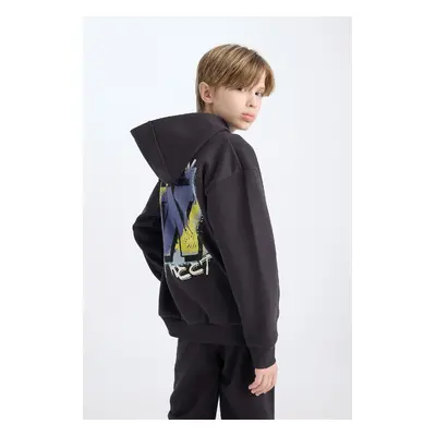 DEFACTO Boy Oversize Fit Wide Mold Back Printed Hooded Thick Sweatshirt Fabric Sweatshirt D7115