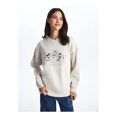 LC Waikiki Crew Neck Mickey and Friends Printed Long Sleeve Oversize Women's Sweatshirt Tunic