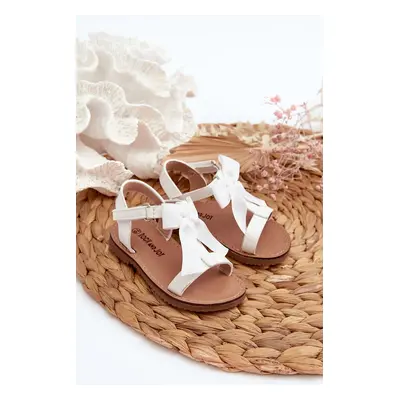 Patent leather children's sandals with Velcro bow, white Joratia