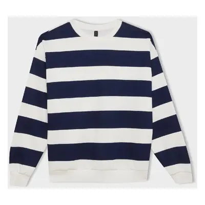 DEFACTO Relax Fit Crew Neck Striped Thick Casual Sweatshirt