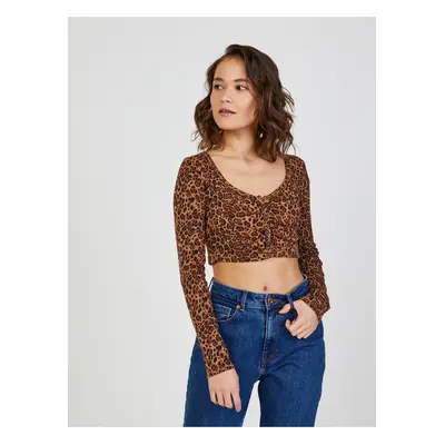 TALLY WEiJL Brown crop top with animal pattern TALLY - Women