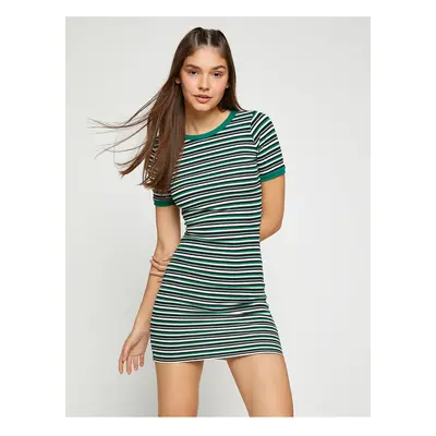 Koton Striped Mini Dress Short Sleeve Crew Neck