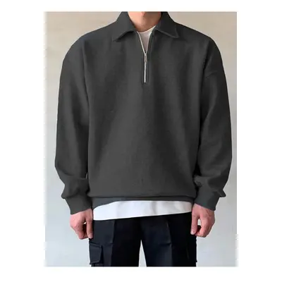 43297 Dewberry Oversize Half Zipper Mens Sweatshirt-SMOKED