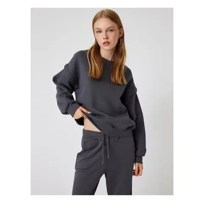 Koton Basic Oversize Sweatshirt Long Sleeve Crew Neck Stitch Detail