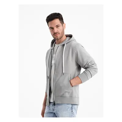 Ombre Men's BASIC unbuttoned hooded sweatshirt - grey