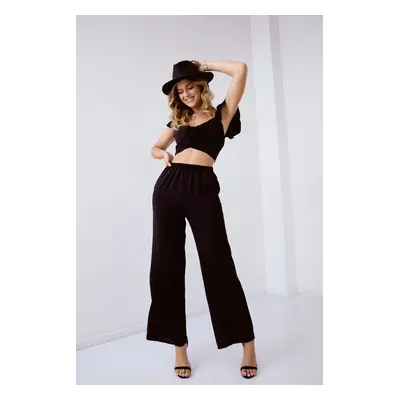 Black crop top set with wide legs