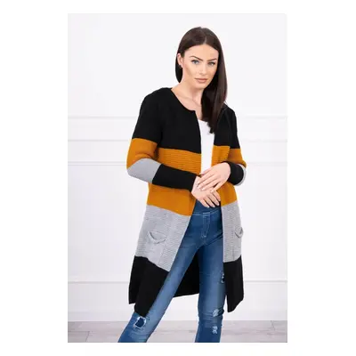 Cardigan sweater on straps black+mustard