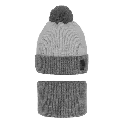 AGBO Boy's winter set: hat and tube scarf grey Raspi with pompom