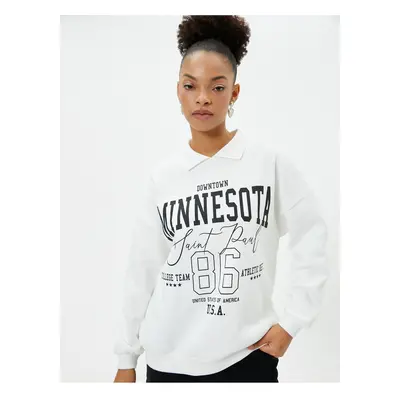 Koton Polo Neck Sweatshirt Oversize College Themed Printed Cotton Blend