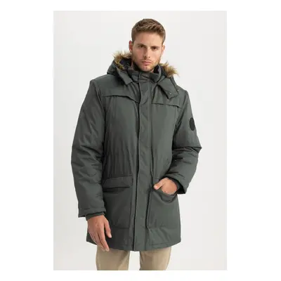 DEFACTO Water Repellent Hooded Faux Shearling Taffeta Coat Parka