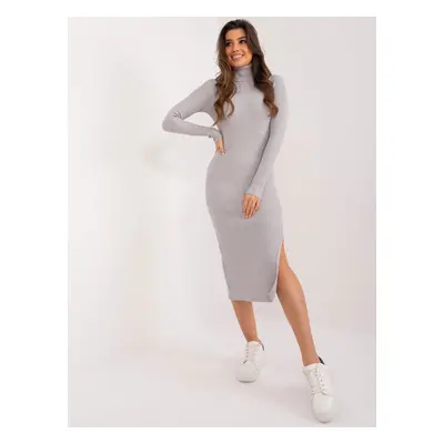 Gray ribbed turtleneck bodycon dress