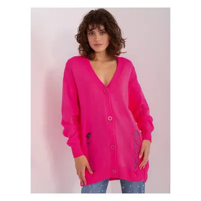 Fluo pink long cardigan with holes