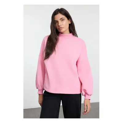 Trendyol Light Pink Basic Oversize/Wide Pattern Turtleneck Thick Polar Fleece Knitted Sweatshirt