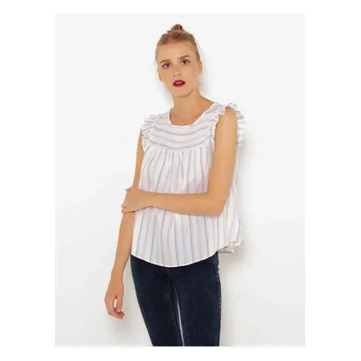 White striped blouse with frills CAMAIEU - Ladies