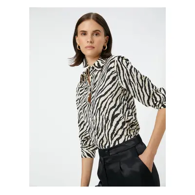 Koton Zebra Patterned Shirt Classic Collar Long Sleeve