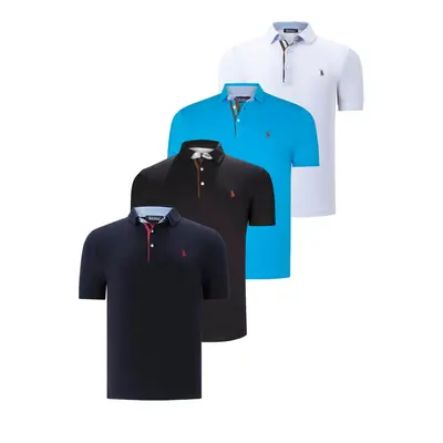 QUAD SET T8582 DEWBERRY MENS T-SHIRT-BLACK-WHITE-NAVY BLUE-DARK TURQUOISE